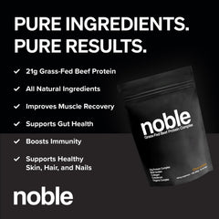 Noble Origins scoop beside powder for quick on-the-go protein boosts.
