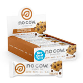 No Cow Upgraded Peanut Butter Chocolate Chip bar front view, protein-rich snack for workouts.