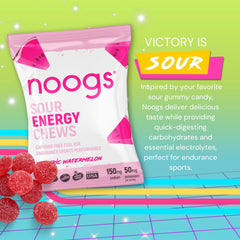 Noogs Sour Energy Chews electric watermelon pack highlights convenient electrolytes during workouts