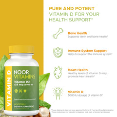 Noor Vitamins Halal Vitamin D packaging vial: convenient daily dose in gluten-free, non-GMO formula