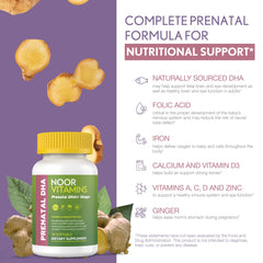 Noor Vitamins Prenatal bottle Front view shows label and nutrients