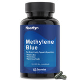 Nootlyn Methylene Blue bottle and capsules, pharmaceutical-grade cognitive support.