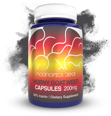 Nootropics Depot Horny Goat Weed capsules 200mg on a labeled bottle, may support vitality.