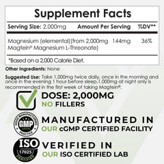 Magtein Magnesium L-Threonate powder with measuring scoop for precise dosing.