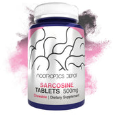 Nootropics Depot Sarcosine 500mg tablets in bottle for daily cognitive support.