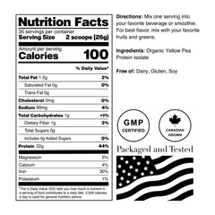NorCal Organic pea protein isolate front label showing transparent ingredients and clean profile.