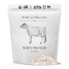NorCal Organic Whey Protein bottle on the counter for everyday shakes.