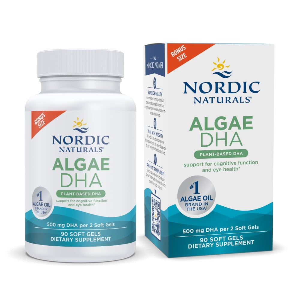 Nordic Naturals Algae DHA bottle supports brain, eye and nervous system function.