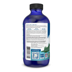 Close-up of Nordic Naturals Arctic Cod Liver Oil label highlighting purity.