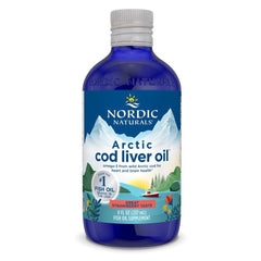 Nordic Naturals Arctic Cod Liver Oil Strawberry bottle for daily wellness.