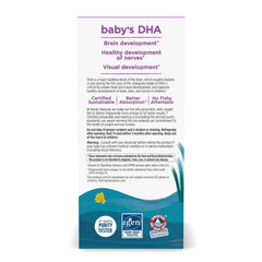 Nordic Naturals Baby's DHA label closeup highlights omega-3 and vitamin D3.