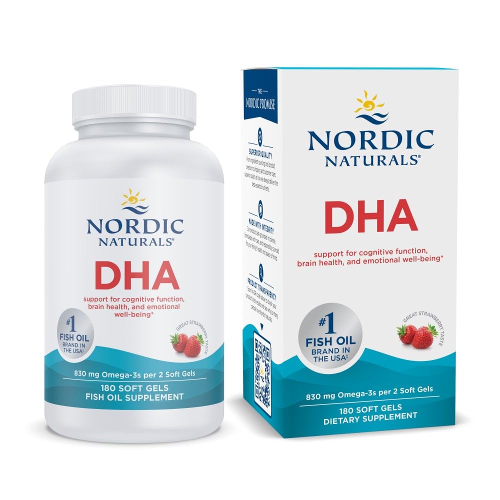 Nordic Naturals DHA Strawberry bottle front view supporting brain health and daily wellness.