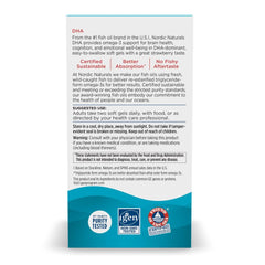 Nordic Naturals DHA Strawberry soft gels label close-up highlighting purity.