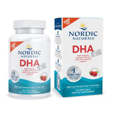 Nordic Naturals DHA Xtra strawberry bottle showing high-potency DHA formula for brain support