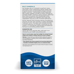 Nordic Naturals Multi Minerals label detail—transparent quality and vegan formulation.