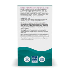 Nordic Naturals Nordic Flora Probiotic Women's Balance label close-up showing vegan, non-GMO formulation