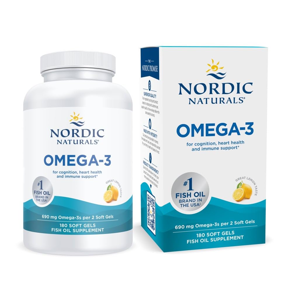 Nordic Naturals Omega-3 lemon bottle promotes everyday heart and brain support