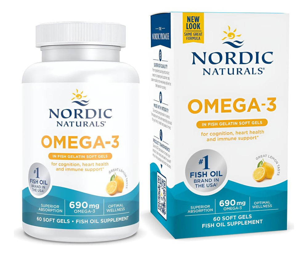 Nordic Naturals Omega-3 lemon bottle with soft gels for heart support