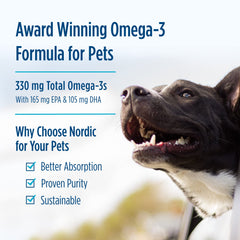 Nordic Naturals Omega-3 Pet bottle highlights EPA and DHA nutrients.