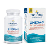 Nordic Naturals Omega-3 Phospholipids bottle showing unflavored soft gels for heart and brain health