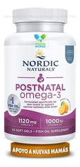 Nordic Naturals Postnatal Omega-3 lemon label detail showing DHA, EPA, and D3.