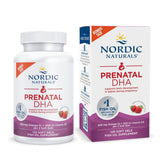 Nordic Naturals Prenatal DHA strawberry bottle for convenient prenatal omega-3 intake with potential brain support.