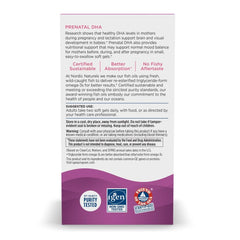 Nordic Naturals Prenatal DHA label; non-GMO, gluten- and dairy-free purity.