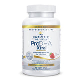 Nordic Naturals ProDHA Xtra strawberry soft gels in a bottle for daily brain health support.