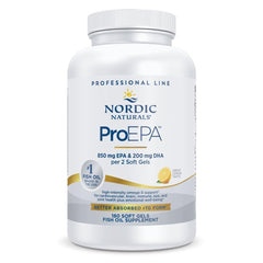 Nordic Naturals ProEPA Lemon softgels bottle supports heart health and mood.