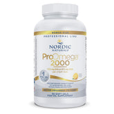 Nordic Naturals ProOmega 2000 lemon softgels bottle supports heart and brain health.