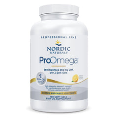 Nordic Naturals ProOmega lemon bottle with soft gels for easy daily omega-3 support.