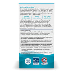 Nordic Naturals Ultimate Omega lemon bottle with label highlights purity and non-GMO.