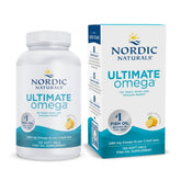 Nordic Naturals Ultimate Omega lemon bottle on a clean counter, suggesting a heart and brain health routine.