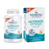 Nordic Naturals Ultimate Omega lemon bottle on shelf suggesting heart and brain support.