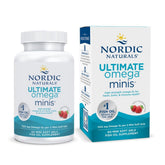 Nordic Naturals Ultimate Omega Minis strawberry bottle front highlights flavor and high-potency omega-3.