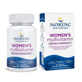 Nordic Naturals Women’s Multivitamin Extra Strength bottle on counter supports daily energy.