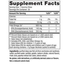 Nordic Naturals Zero Sugar Children's DHA Gummies foil pack for easy on-the-go omega-3 intake.