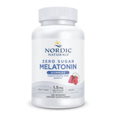 Nordic Naturals Zero Sugar Melatonin Gummies Raspberry bottle for easy nightly use and restful rhythms.