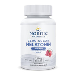 Nordic Naturals Zero Sugar Melatonin Gummies Raspberry bottle close-up for sleep support