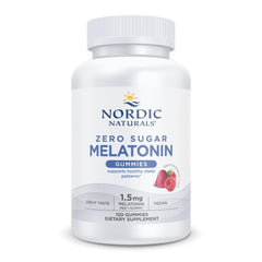 Nordic Naturals Zero Sugar Melatonin Gummies Raspberry bottle for easy nightly use and restful rhythms.