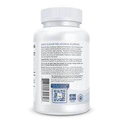 Nordic Naturals Zero Sugar Melatonin Gummies Raspberry label showing purity and non-GMO formulation.