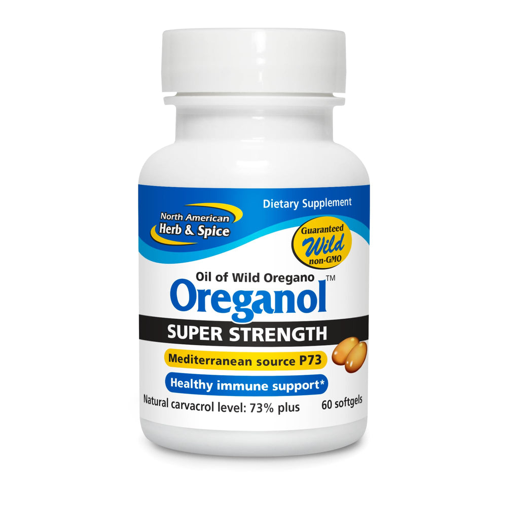 NORTH AMERICAN HERB & SPICE Oreganol P73 softgels showcase full-spectrum oregano oil.