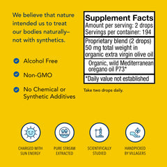 North American Herb & Spice Oreganol Super Strength label closeup emphasizing organic Mediterranean sourcing