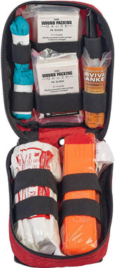 North American Rescue public access bleeding control kit in a red bag for quick emergency response
