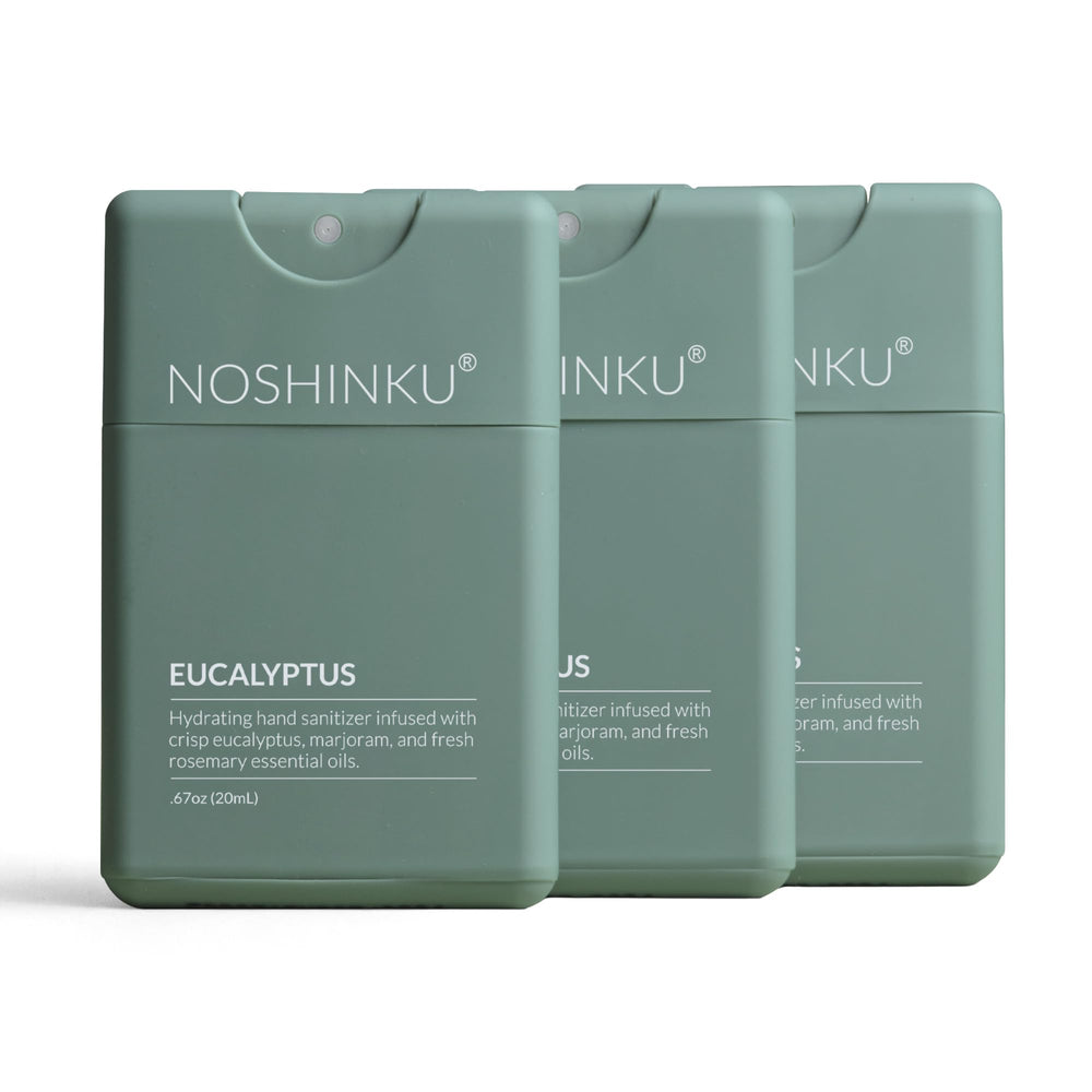 Noshinku eucalyptus refillable sanitizer pack front view for on-the-go protection.