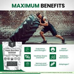 Nourishing Nutrients Organic Gelatinized Black Maca capsules close-up for focused daily performance.