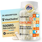 Novafun Choline 500mg bottle - daily capsules for potential cognitive support and focus.