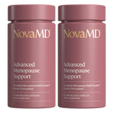 NOVAMD Clinically Proven Menopause Supplement bottle front shows product design and benefits.