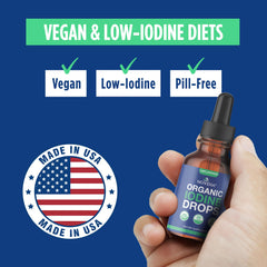 NOVEHA Iodine Drops label with USDA Organic seal emphasizes clean ingredients