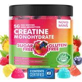 novomins creatine monohydrate gummies bottle front highlighting vegan formula for energy support